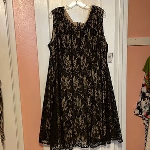 Gabby Skye. Black lace dress over beige shell. NWT.